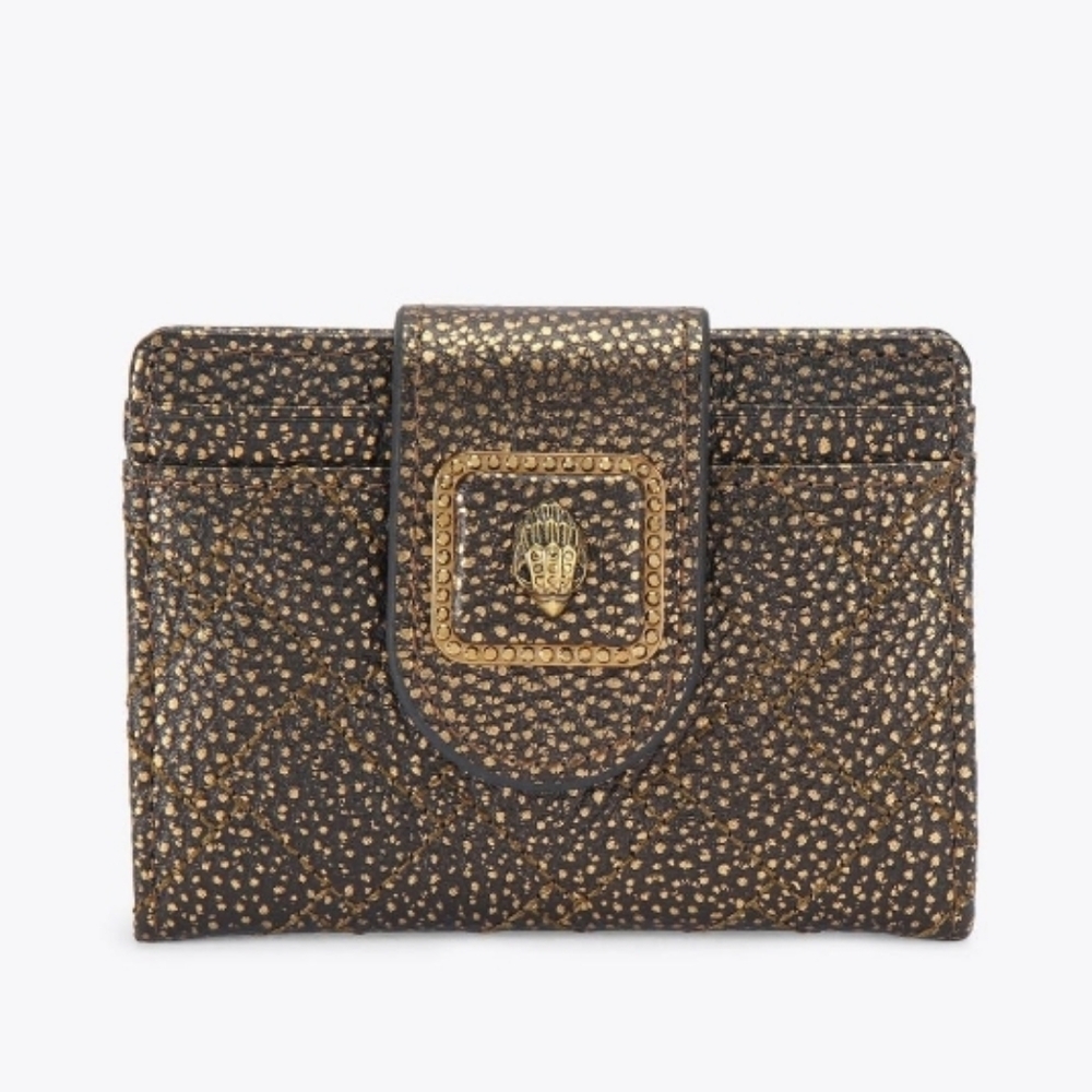 Kurt Geiger Brown and Gold Quilted Leather Snap Wallet